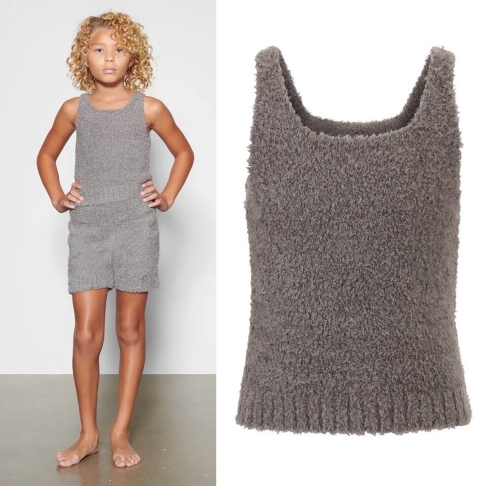 SKIMS Size 6 / 7  Kids Cozy Knit Tank Top Scoop Neck in Smoke Gray Fuzzy 6/7